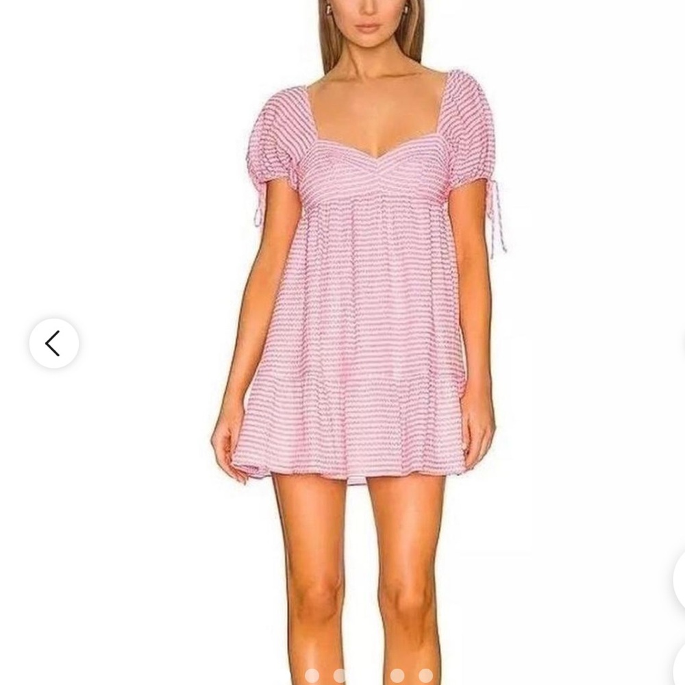 Amanda Uprichard Pink and white striped mini puffer dress